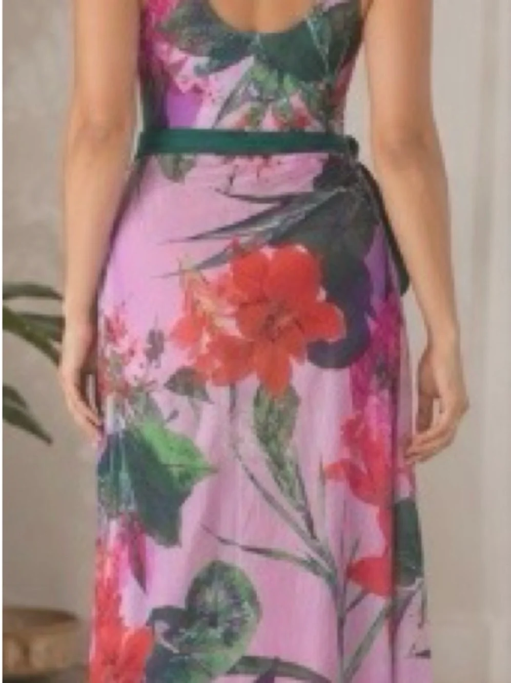 Floral V-Neck Maxi Wrap Swimsuit in Pink & Green